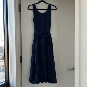 Navy knit 3tiered Maxi Dress with self tie at waist. Size L